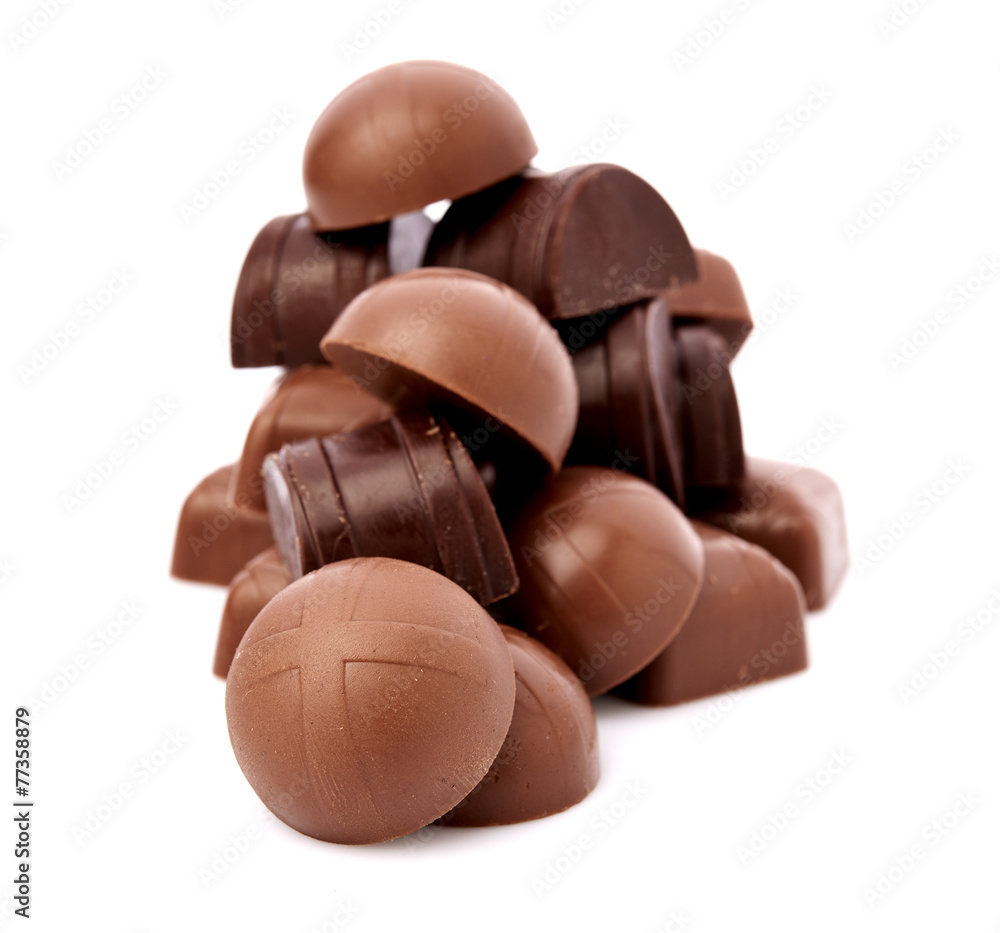 Dark chocolate on a white background