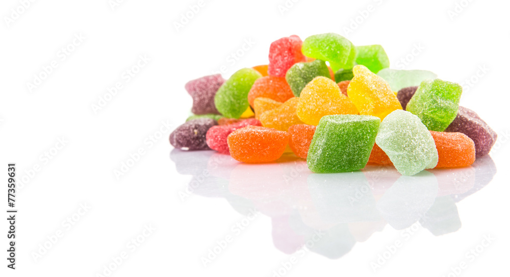 Colorful sugar jelly candy over white background Colorful sugar jelly candy over white background