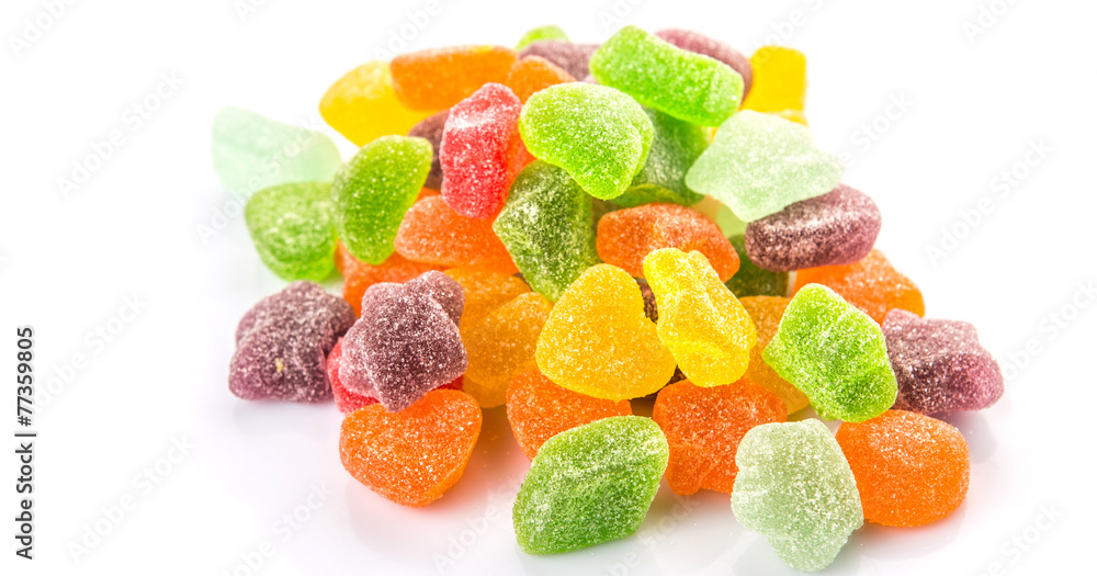 Colorful sugar jelly candy over white background Colorful sugar jelly candy over white background