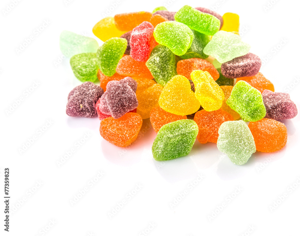 Colorful sugar jelly candy over white background Colorful sugar jelly candy over white background