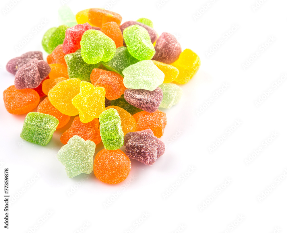 Colorful sugar jelly candy over white background Colorful sugar jelly candy over white background