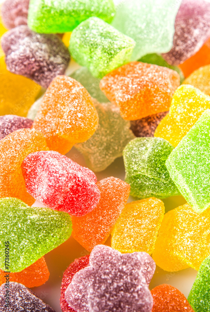 Colorful sugar jelly candy over white background Colorful sugar jelly candy over white background