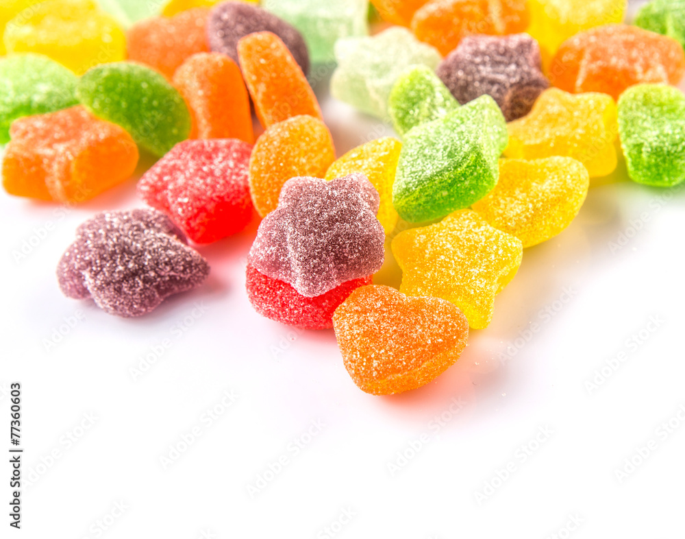 Colorful sugar jelly candy over white background Colorful sugar jelly candy over white background