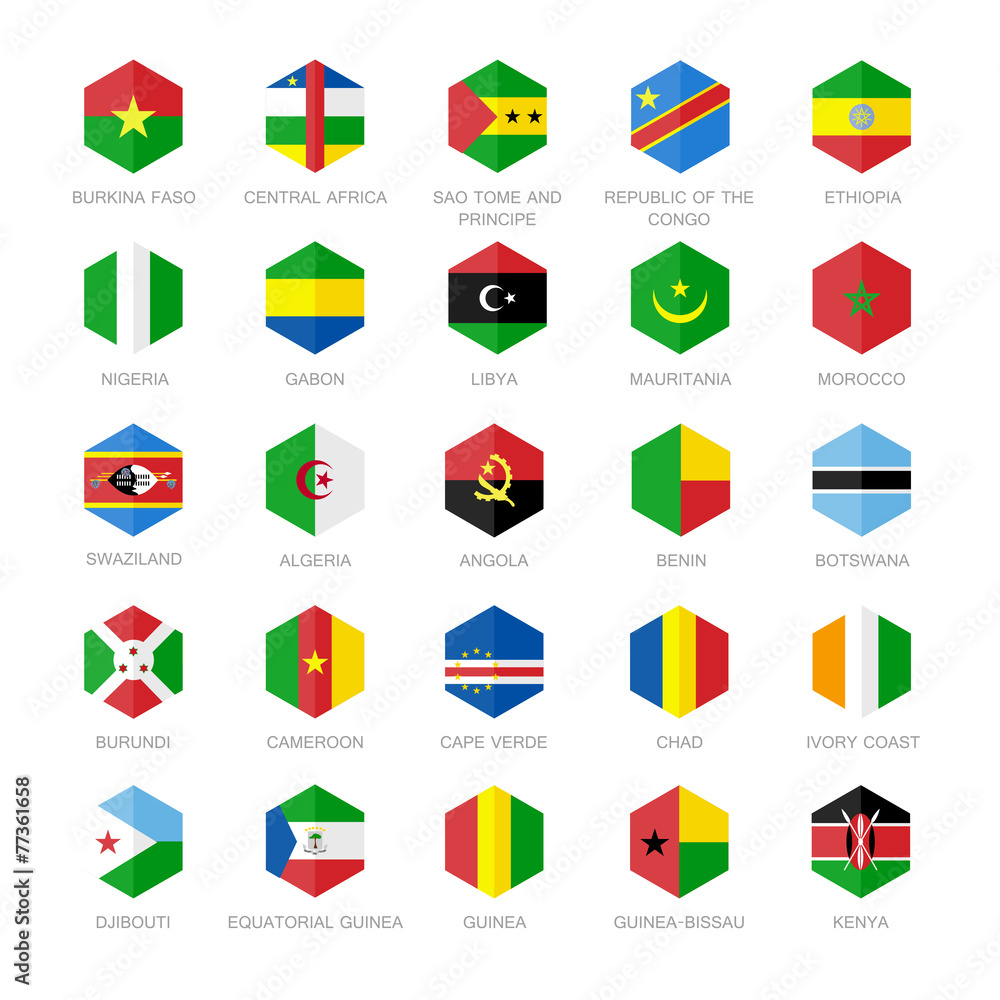 Africa Flag Icons. Hexagon Flat Design. Africa Flag Icons. Hexagon Flat Design.