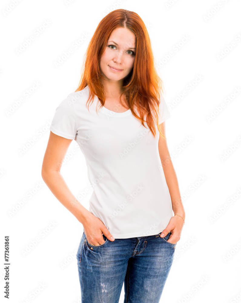 Fototapeta premium girl in white t-shirt