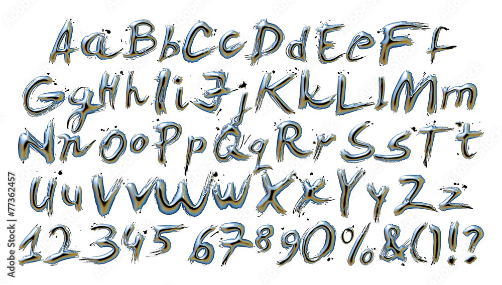 Fototapeta Complete alphabet digit numbers in metallic dark blue