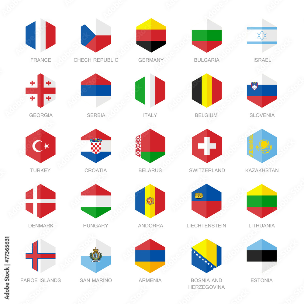 Obraz premium Europe Flag Icons. Hexagon Flat Design.