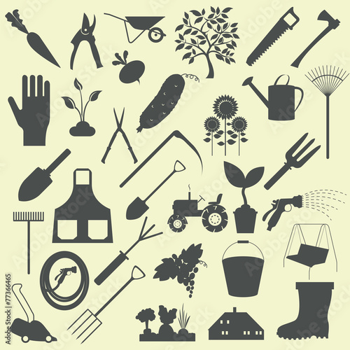 Garden work icon set. Working tools