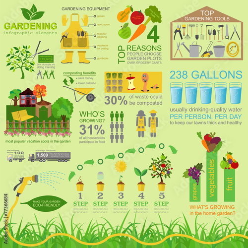 Garden work infographic elements. Working tools set.