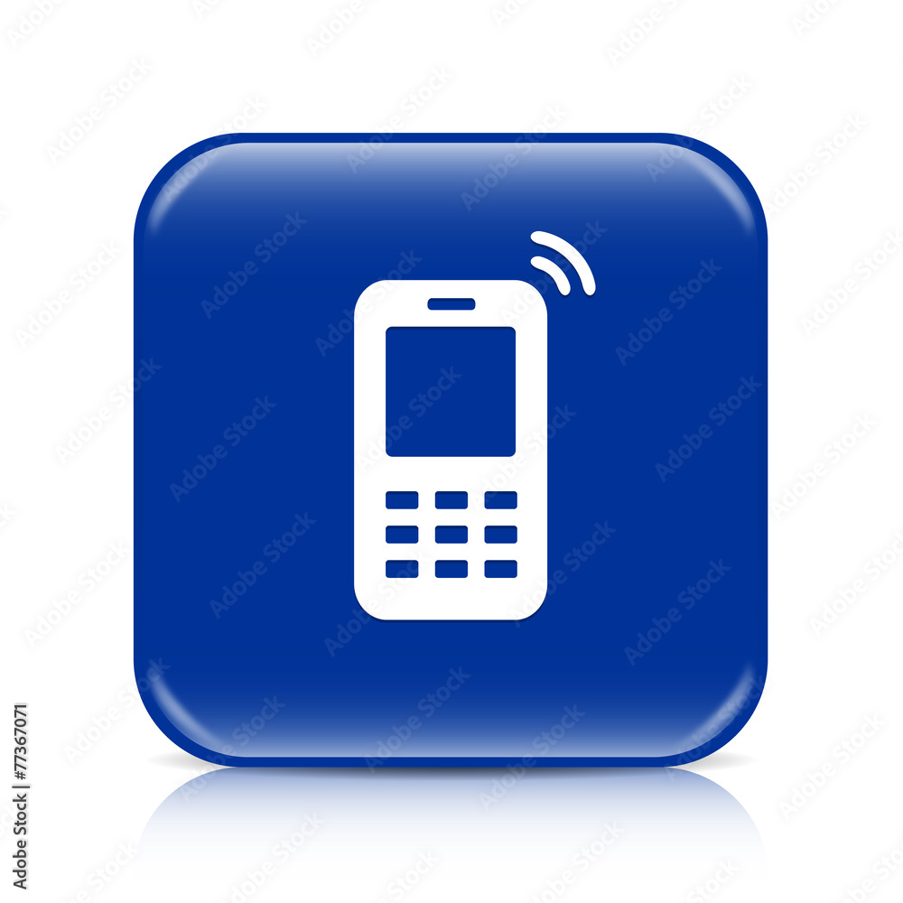Dark blue mobile phone button icon with reflection Dark blue mobile phone button icon with reflection