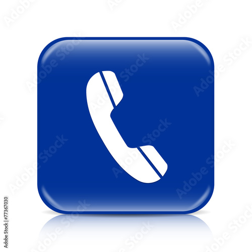 Dark blue phone button icon with reflection