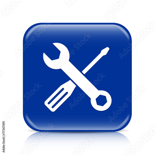 Dark blue screwdriver & spanner button icon with reflection