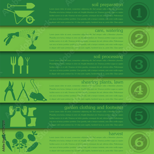 Garden work infographic elements. Working tools set.