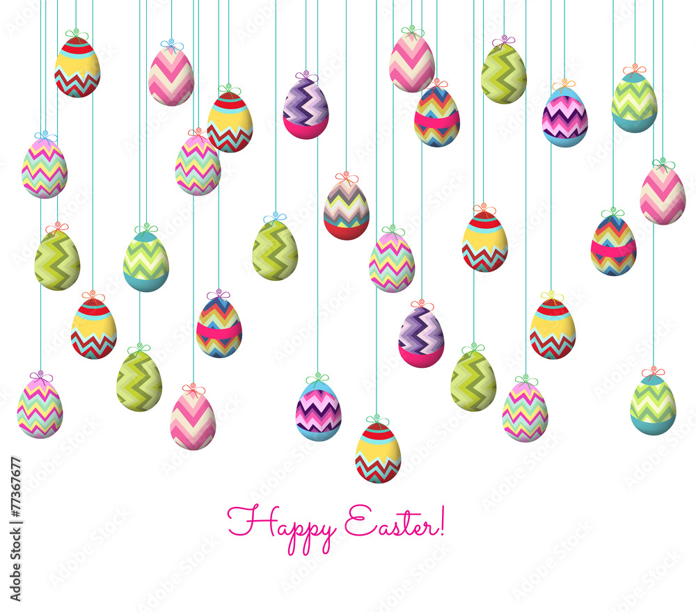 easter eggs hanging on the wire background