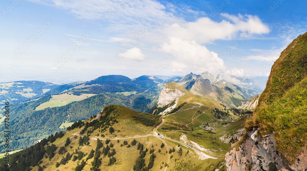 Fototapeta premium Panoramic view of Alps from the Rochers de Naye, Switzerland