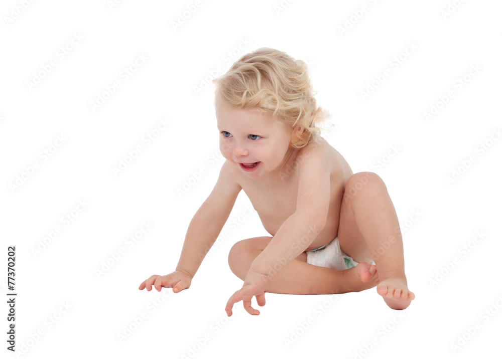 Adorable blond baby with two years in diaper Adorable blond baby with two years in diaper
