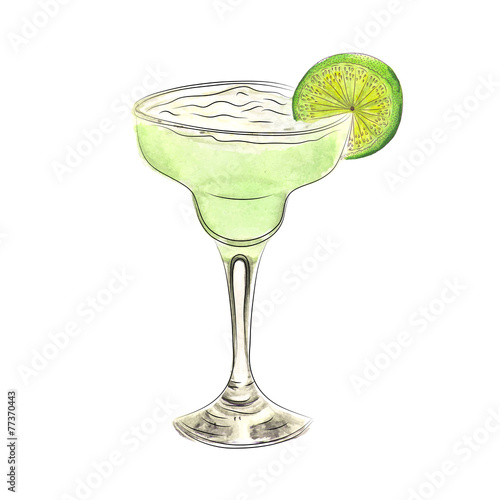 Watercolor doodle margarita cocktail