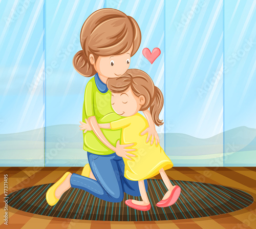 A child hugging her mother