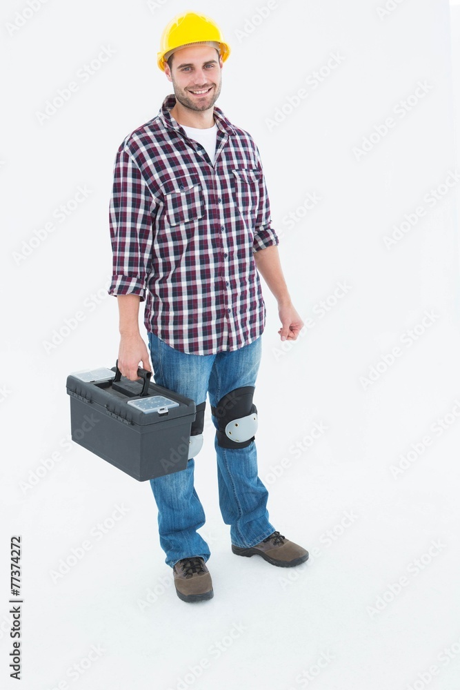 Happy male repairman with toolbox Happy male repairman with toolbox