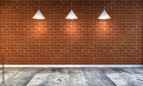 Blank brick wall with place for text illuminated by lamps above 3d render