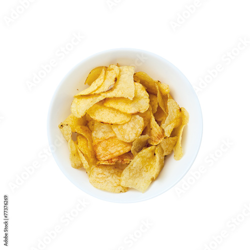 Potato chips bowl isolated on white