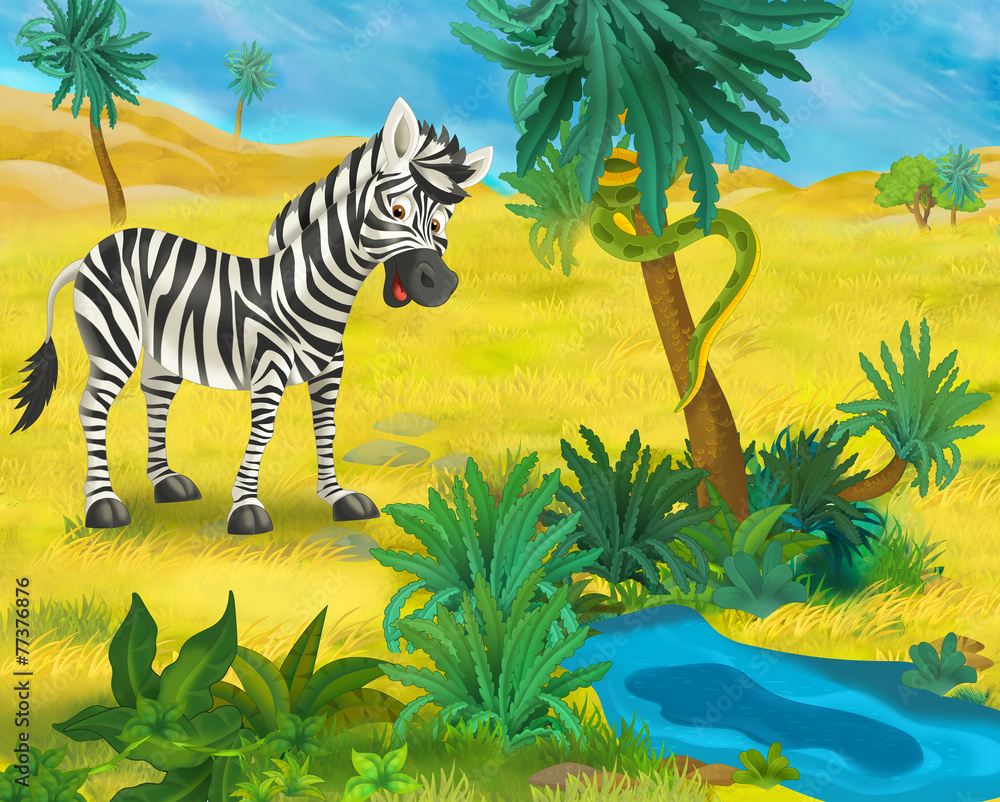 Cartoon scene - wild Africa animals - zebra - illustration for the children Cartoon scene - wild Africa animals - zebra - illustration for the children