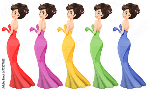 A lady in different gowns