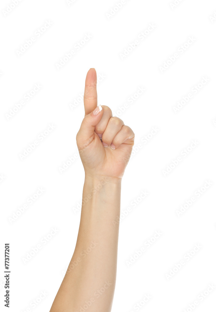 Hand with index finger, isolated on a white background Hand with index finger, isolated on a white background