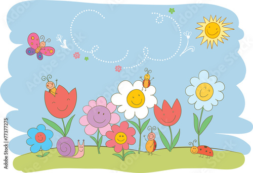 Hello Spring cute greeting card.