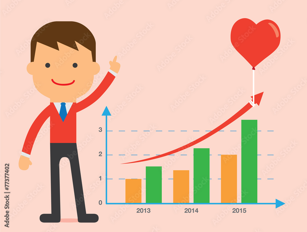 Business man present chart of love strategy in Valentine Business man present chart of love strategy in Valentine