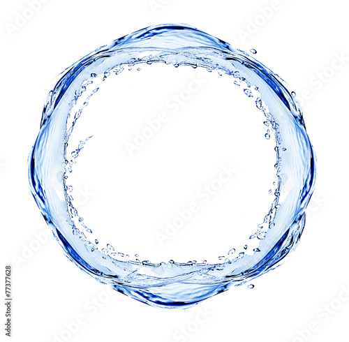 Water splashing shaped as round frame isolated on white