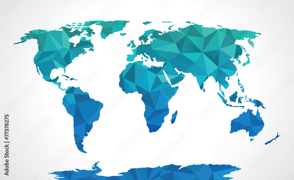 Blue polygonal world map vector - obrazy, fototapety, plakaty 
