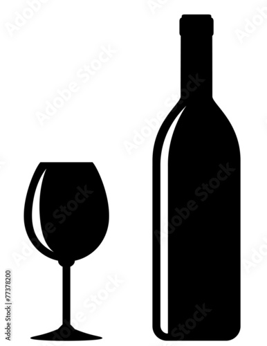 black wine bottle with glass