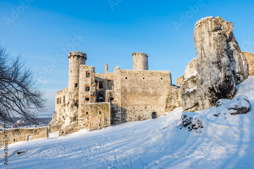 Ogrodzieniec castle ruins in winter.Poland