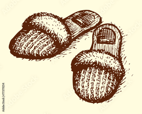 Domestic sneakers. Vector monochrome sketch