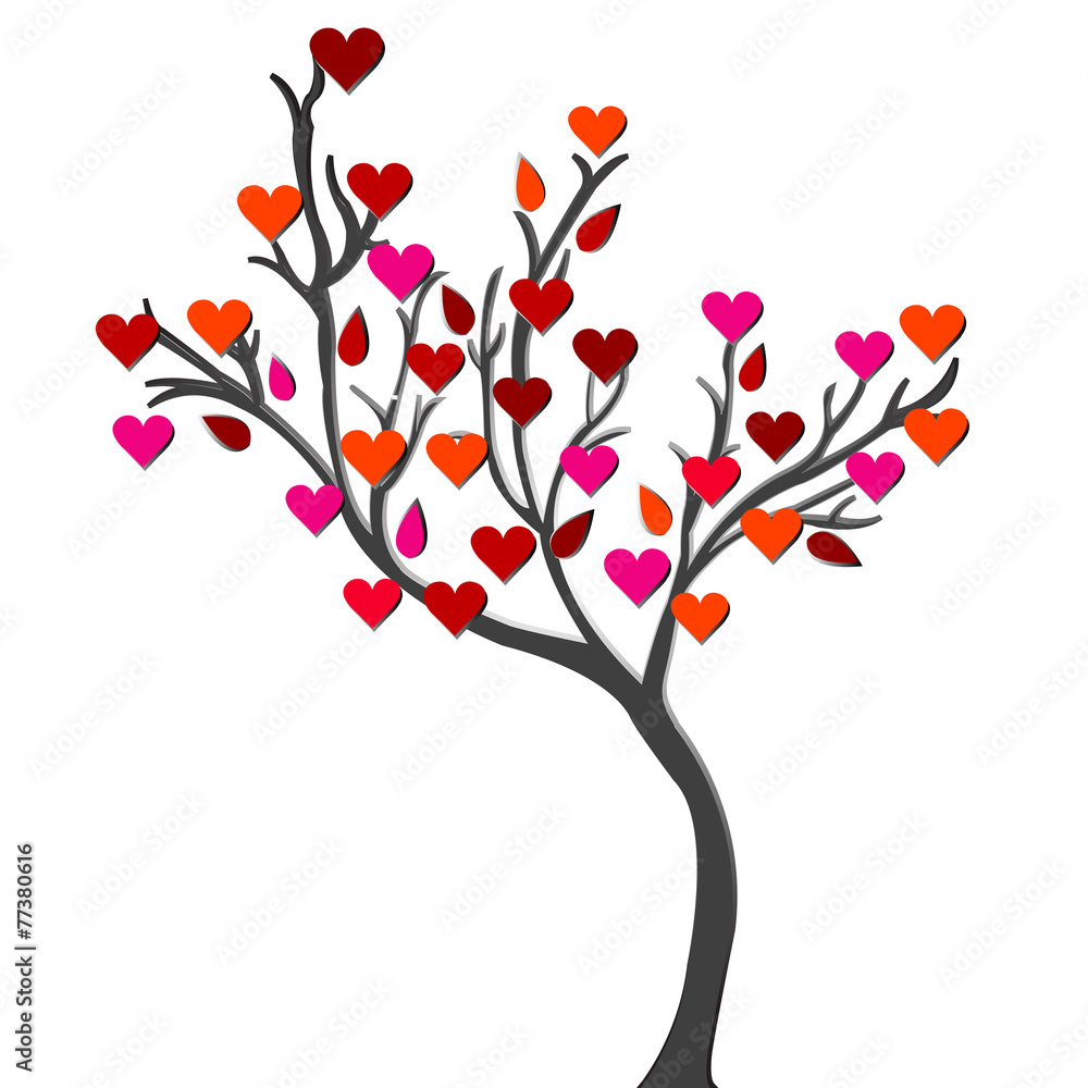 Card with love tree over white background