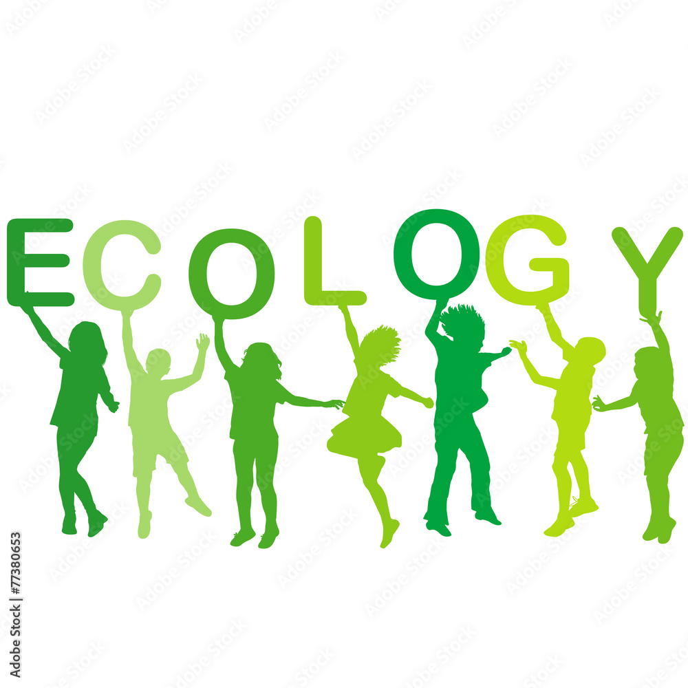 Ecology concept with children silhouettes, Ecology concept with children silhouettes,