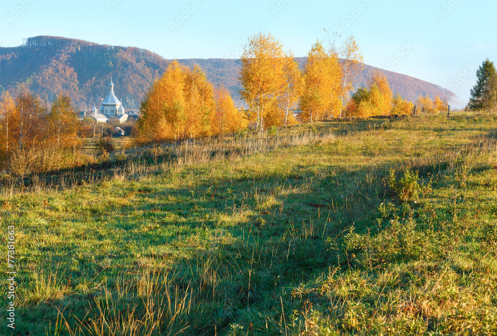 Morning Carpathian mountain autumn landscape.