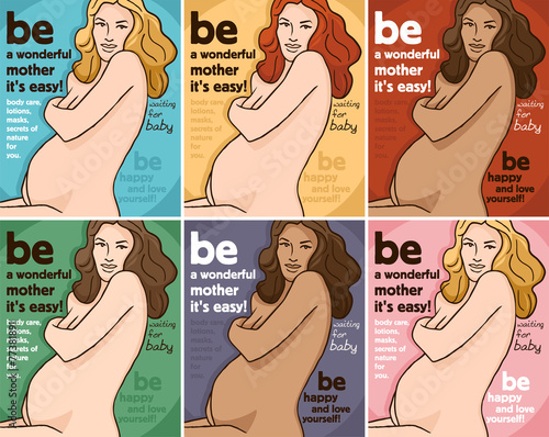 poster elegant nude pregnant woman set