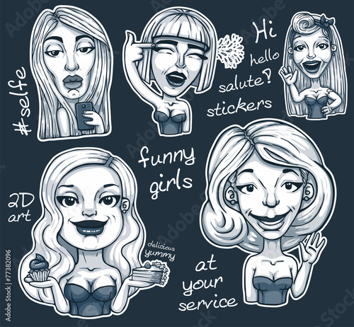 set of stickers funny girls