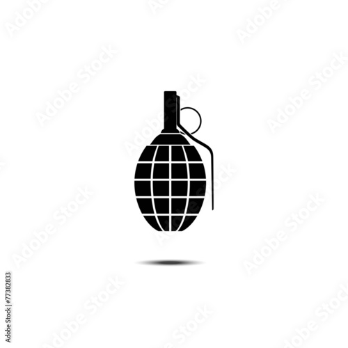 black silhouette of granade,isolated on white with shadow