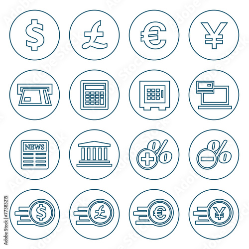 Financial and money flat line icons set