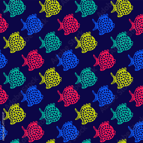 vector seamless pattern with Colorful Cute fishes © margolana
