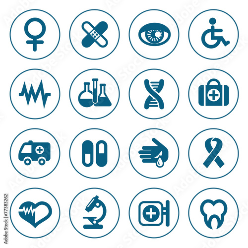 Flat line medical icons set