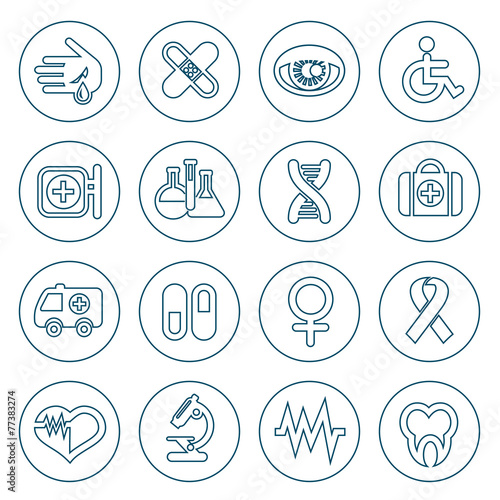 Thin line medical icons set