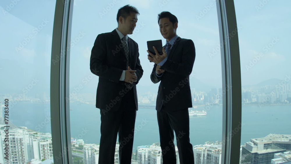 Asian Chinese Businessmen Silhouette Skyscraper Office Meeting Asian Chinese Businessmen Silhouette Skyscraper Office Meeting