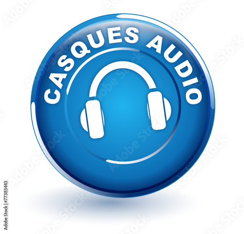 casques audio sur bouton bleu