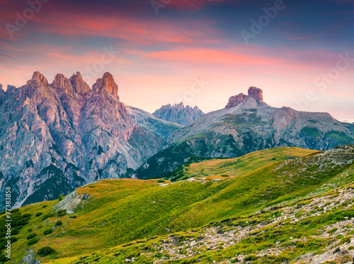 Colorful sunrise on the Piana mountain range