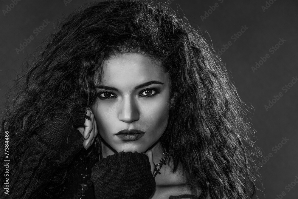 Rocker girl portrait black and white Rocker girl portrait black and white
