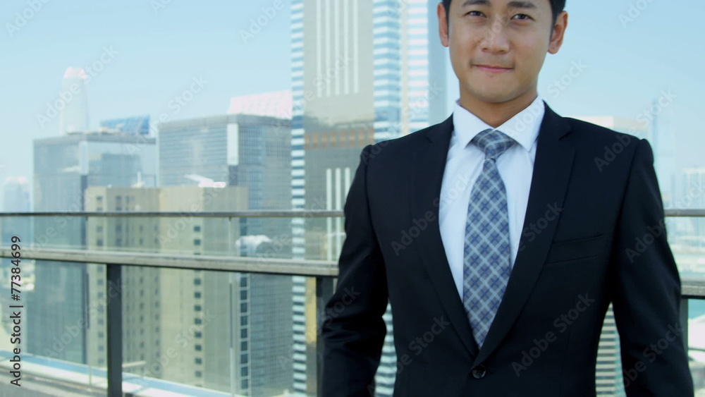 Young Asian Chinese Businessman City Rooftop Portrait Young Asian Chinese Businessman City Rooftop Portrait